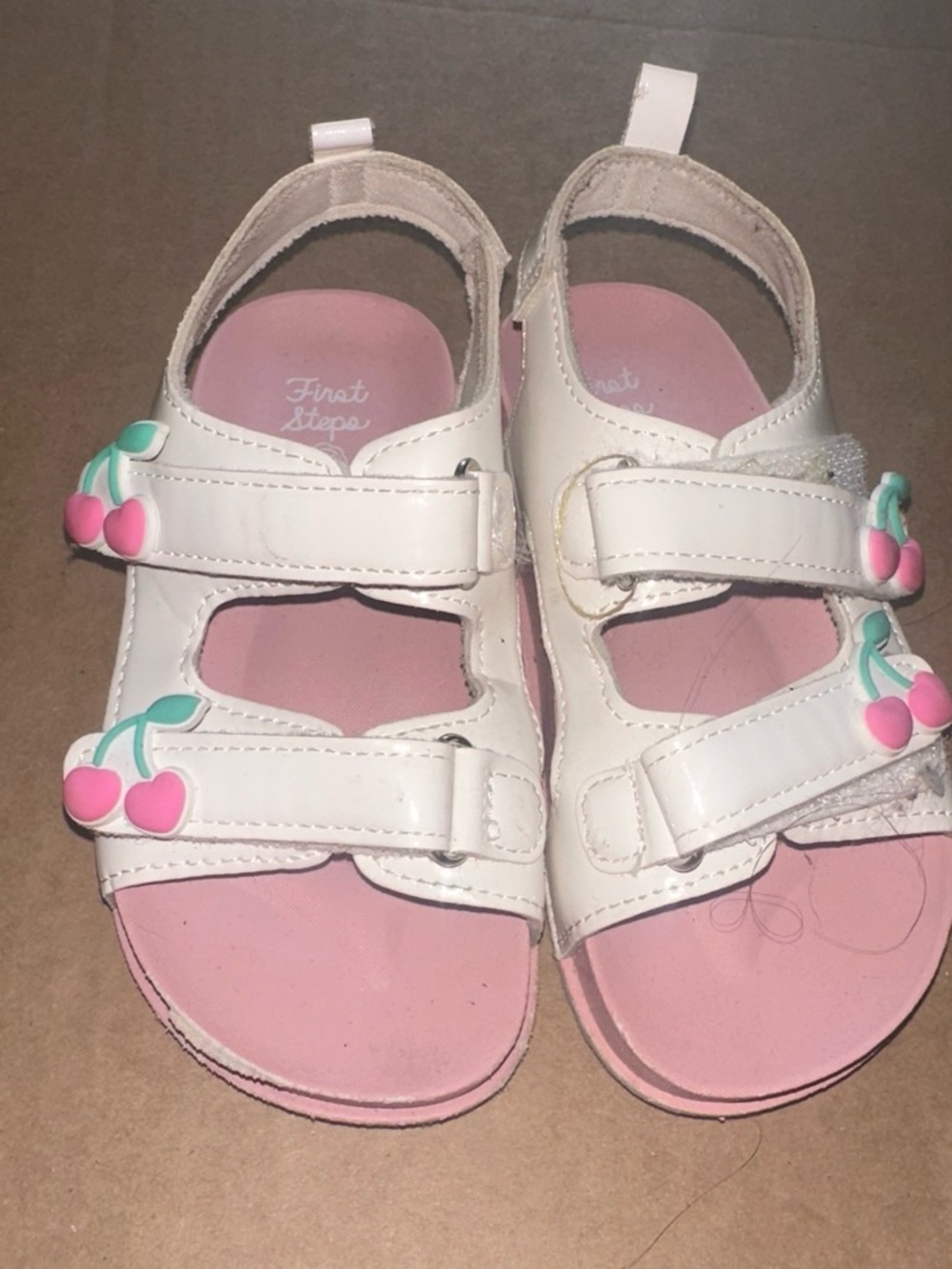 First Steps White and Pink Toddler Cherry Sandals